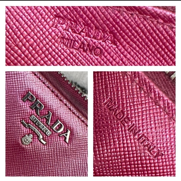 PRADA Logo Magenta Pink Saffiano Leather Zippered Wallet on Chain - Picture 4 of 11